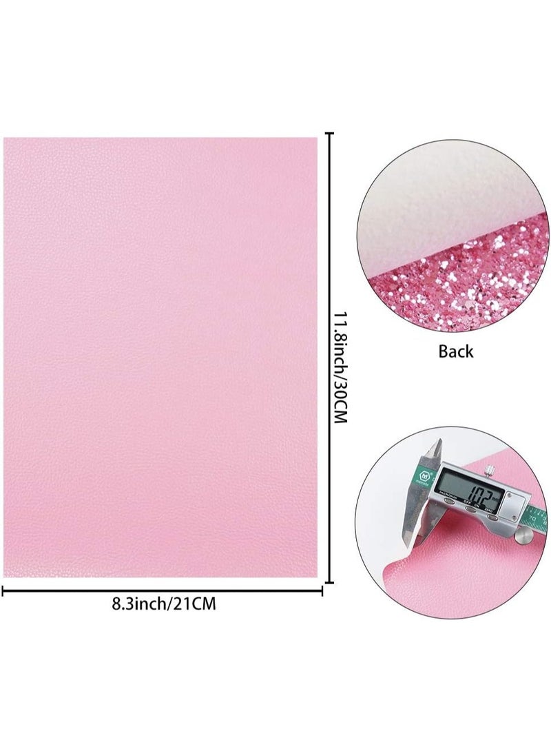 Litchi 6 Pack 8x12 inch Faux Leather Sheets for Bow Earring, Easy to Cut Vinyl Fabric for Cricut, Durable Fade Resistant Leatherette Without Smell, Pink - Image 1